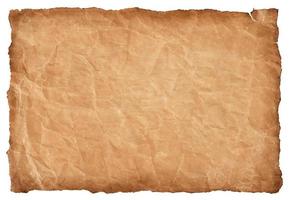 old parchment paper sheet vintage aged or texture isolated on white background photo