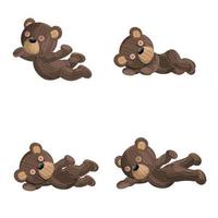 Vector image of a set of four knitted bears in various positions in horizontal poses. Isolated on white background. EPS 10