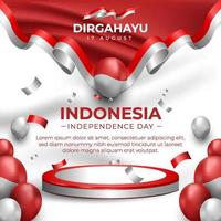 Indonesian Independence Day Social Media Flyer with Red and White Flag and Ribbon vector