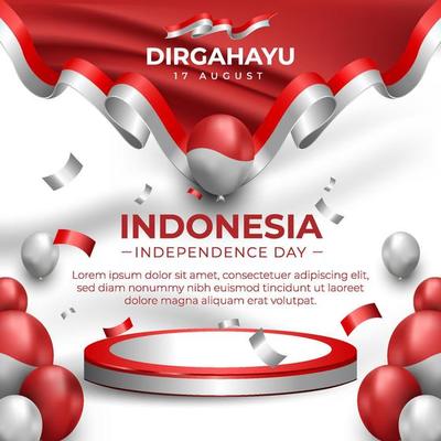 Indonesian Independence Day Social Media Flyer with Red and White Flag and Ribbon