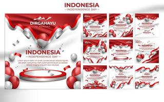 conjunto de plantilla de banner de volante de redes sociales del día de la independencia de indonesia vector