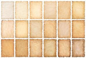 collection set old parchment paper sheet vintage aged or texture isolated on white background photo