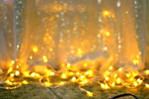 Golden glitter bokeh lighting texture Blurred abstract background for birthday, anniversary, wedding, new year eve or Christmas photo