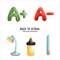 Back to school, watercolor stationary. Vector illustration