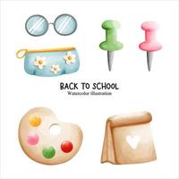 Back to school, watercolor stationary. Vector illustration