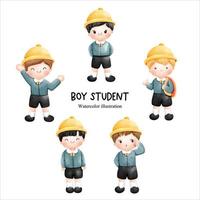 watercolor boy student, children. Vector illustration