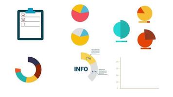 gráfico de infografía de negocios y animación de gráfico circular 4k. lista de verificación de trabajo empresarial y video de animación de la barra de estadísticas. informe gráfico e información de gráfico circular 4k material de archivo.