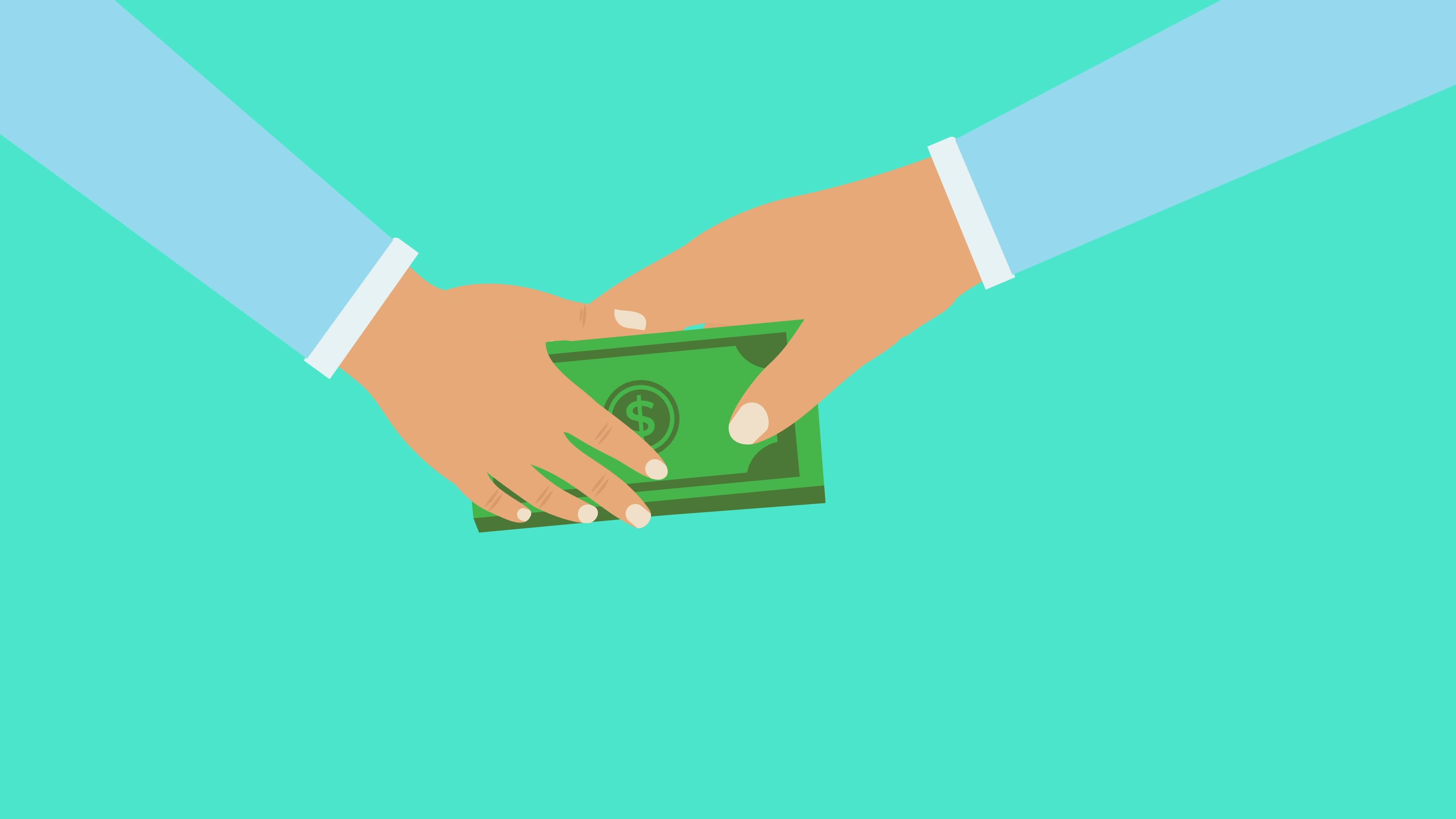 Giving money to a person 4K animation. Money exchanging concept with