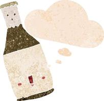 cartoon beer bottle and thought bubble in retro textured style vector