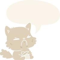 cute cartoon angry cat and speech bubble in retro style vector