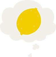 cartoon lemon and thought bubble in retro style vector