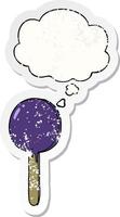 cartoon lollipop and thought bubble as a distressed worn sticker vector