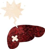 cartoon unhealthy liver and speech bubble in retro textured style vector