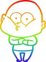 rainbow gradient line drawing cartoon bald man staring vector