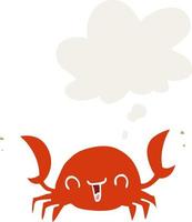 cartoon crab and thought bubble in retro style vector