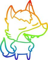 rainbow gradient line drawing cartoon wolf laughing vector