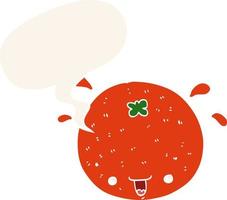 cartoon orange and speech bubble in retro style vector