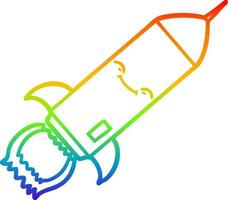 rainbow gradient line drawing cartoon rocket vector