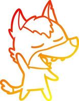 warm gradient line drawing cartoon wolf laughing vector