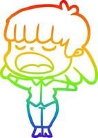 rainbow gradient line drawing cartoon woman talking loudly vector