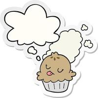 cute cartoon pie and thought bubble as a printed sticker vector