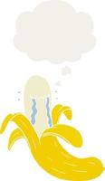 cartoon crying banana and thought bubble in retro style vector