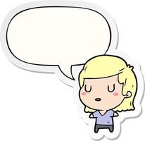 cartoon woman and speech bubble sticker vector