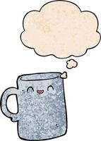 cartoon mug and thought bubble in grunge texture pattern style vector
