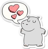 cartoon hippo in love and speech bubble sticker vector