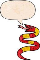 hissing cartoon snake and speech bubble in retro texture style vector