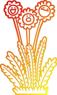 warm gradient line drawing cartoon happy flowers