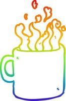 rainbow gradient line drawing cartoon hot cup of coffee vector