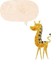 cartoon giraffe and speech bubble in retro textured style vector