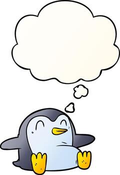 cartoon penguin and thought bubble in smooth gradient style vector