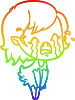 rainbow gradient line drawing cartoon crying vampire girl vector