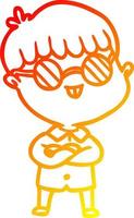 warm gradient line drawing cartoon boy wearing spectacles vector