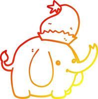 dibujo lineal de gradiente cálido elefante de navidad de dibujos animados lindo vector