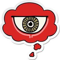 cartoon eye symbol and thought bubble as a printed sticker vector