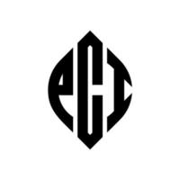 Diseño de logotipo de letra de círculo pci con forma de círculo y elipse. letras de elipse pci con estilo tipográfico. las tres iniciales forman un logo circular. Vector de marca de letra de monograma abstracto del emblema del círculo pci.