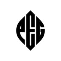 PEG circle letter logo design with circle and ellipse shape. PEG ellipse letters with typographic style. The three initials form a circle logo. PEG Circle Emblem Abstract Monogram Letter Mark Vector. vector