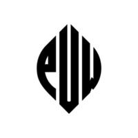 diseño de logotipo de letra de círculo puw con forma de círculo y elipse. puw elipse letras con estilo tipográfico. las tres iniciales forman un logo circular. vector de marca de letra de monograma abstracto del emblema del círculo puw.