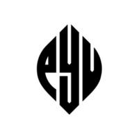 diseño de logotipo de letra de círculo pyv con forma de círculo y elipse. letras elipses pyv con estilo tipográfico. las tres iniciales forman un logo circular. vector de marca de letra de monograma abstracto del emblema del círculo pyv.