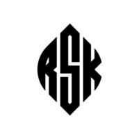 diseño de logotipo de letra de círculo rsk con forma de círculo y elipse. rsk letras elipses con estilo tipográfico. las tres iniciales forman un logo circular. vector de marca de letra de monograma abstracto del emblema del círculo rsk.