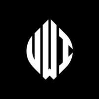 UWI circle letter logo design with circle and ellipse shape. UWI ellipse letters with typographic style. The three initials form a circle logo. UWI Circle Emblem Abstract Monogram Letter Mark Vector. vector