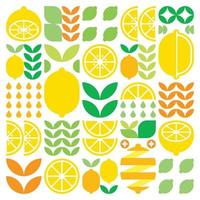 ilustraciones abstractas del icono del símbolo de la fruta de limón. arte vectorial simple, ilustración geométrica de cítricos coloridos, naranjas, limas, limonada y hojas. diseño plano moderno minimalista sobre fondo blanco. vector