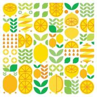 ilustraciones abstractas del icono del símbolo de la fruta de limón. arte vectorial simple, ilustración geométrica de cítricos coloridos, naranjas, limas, limonada y hojas. diseño plano moderno minimalista sobre fondo blanco. vector