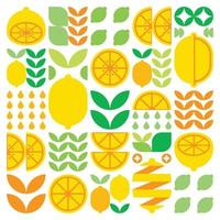 ilustraciones abstractas del icono del símbolo de la fruta de limón. arte vectorial simple, ilustración geométrica de cítricos coloridos, naranjas, limas, limonada y hojas. diseño plano moderno minimalista sobre fondo blanco. vector