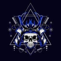 samurai skull helmet with sacred geometry for t-shirt design vector