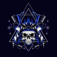 samurai skull helmet with sacred geometry for t-shirt design vector