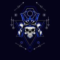 samurai skull helmet with sacred geometry for t-shirt design vector